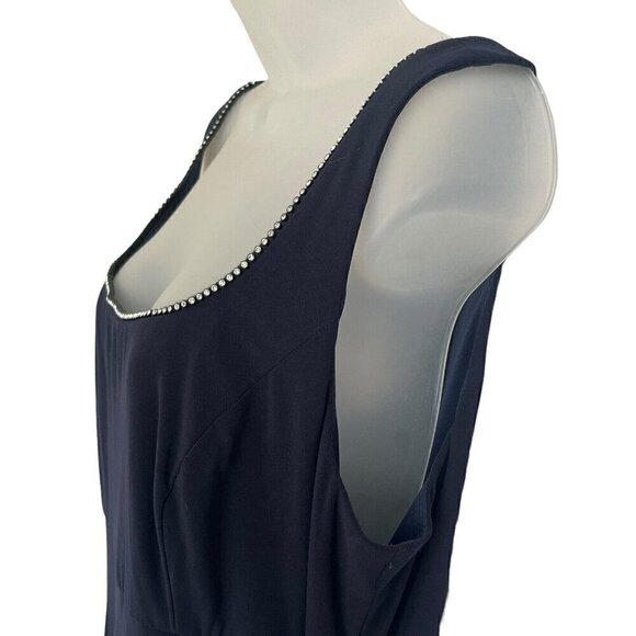 Alex Evenings 16 Long Maxi Dress Navy Blue Ruched Sleeveless Embellished Formal - Picture 12 of 15